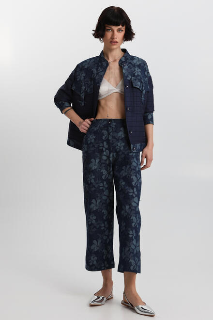 Cropped floral-texture trousers - Blue S