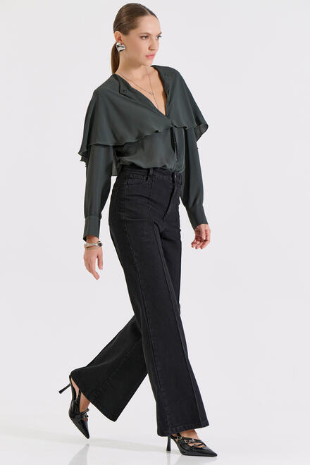 High-waist cotton flared jeans - Black XXL