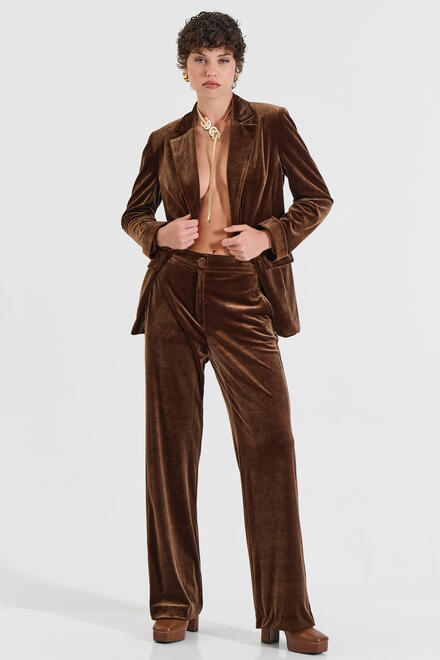 Velvet Straight-Leg Trousers - Brown S