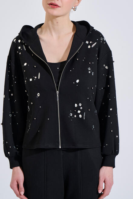 Relaxed-fit sweatshirt jacket with stone embellishments - Black S/M