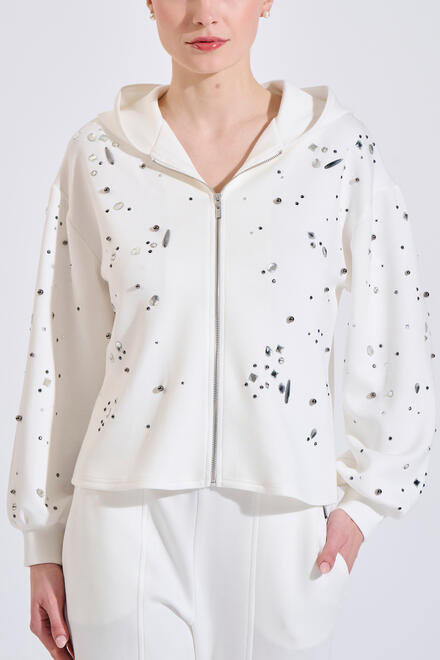 Relaxed-fit sweatshirt jacket with stone embellishments - Off White S/M