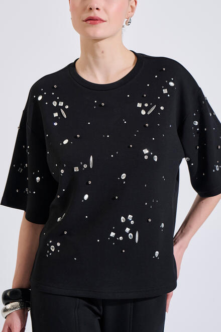 Short-sleeve sweatshirt with decorative stones - Black S/M