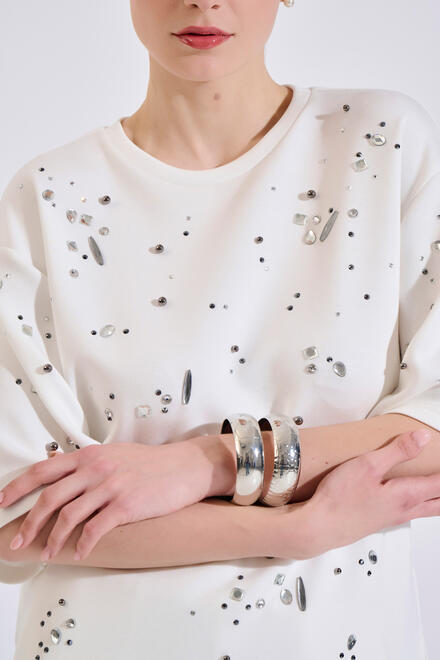 Short-sleeve sweatshirt with decorative stones - Off White M/L