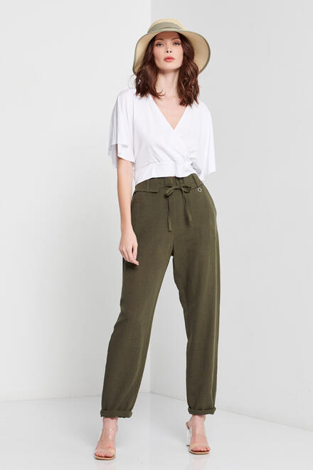 Trousers with tied belt - Chaki S