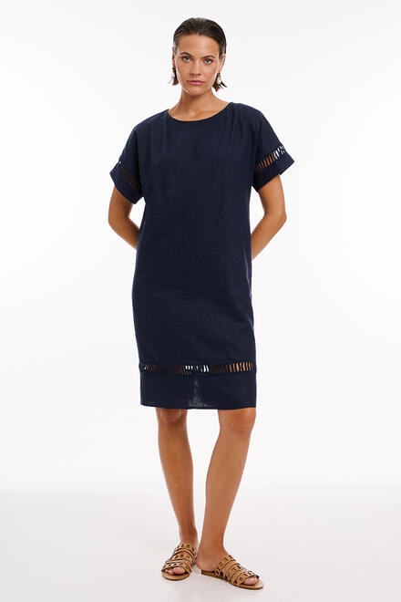 Linen dress with perforated pattern - Blue S