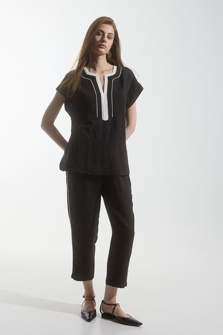 Linen pants in a combination of colors - Black S