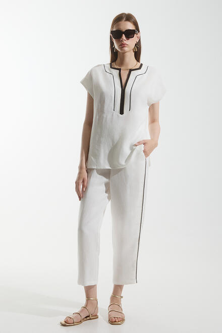 Linen pants in a combination of colors - White S