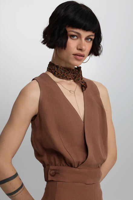 Sleeveless wrap-front blouse - Brown S