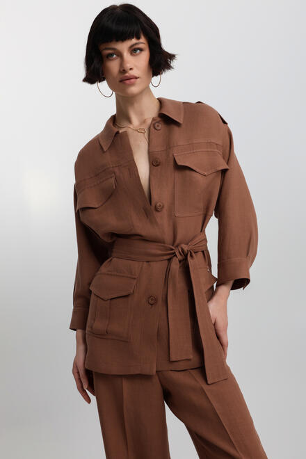 Utility-style belted jacket - Brown S