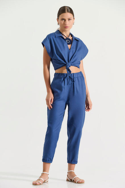 Pants with Elastic Waist and Drawstring - Blue S