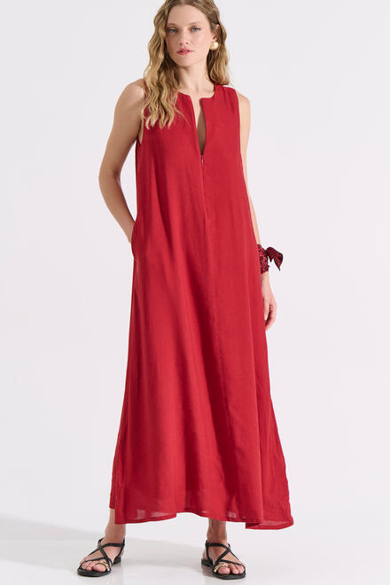 Sleeveless Maxi Dress in Relaxed Fit with Linen - ΜΠΟΡΝΤΩ S