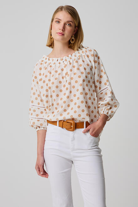 Polka dot cotton blouse - Beige S/M