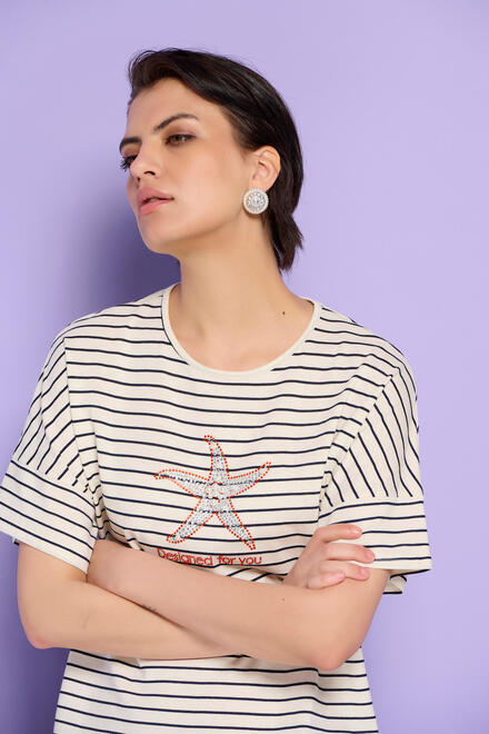 Striped blouse with decorative pattern - Off White S