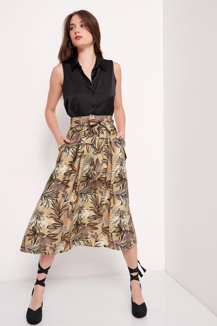 Printed skirt with belt - Chaki S