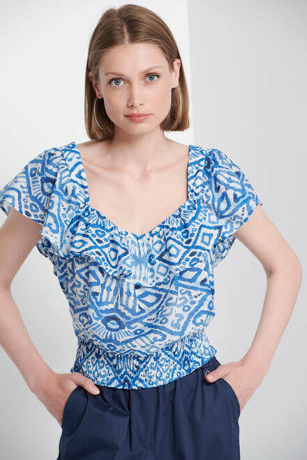 Printed blouse with ruffles - ΜΠΛΕ S/M