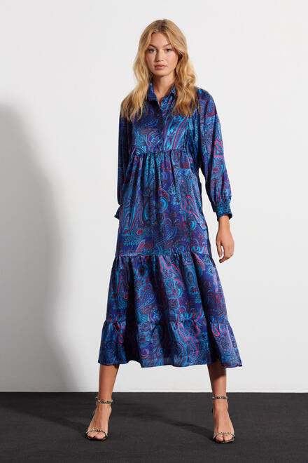 Satin look dress with printed pattern - Blue S/M