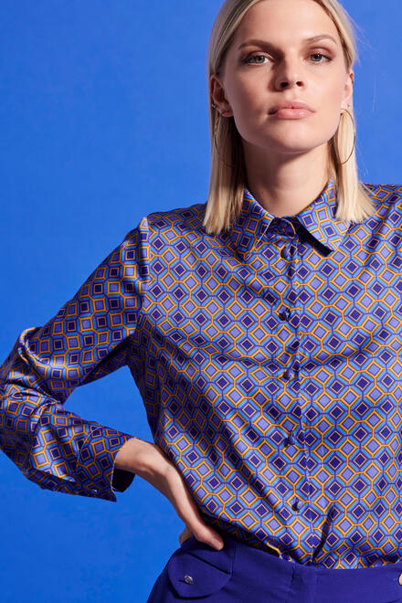 Satin-look shirt with patterned design - Electric Blue M