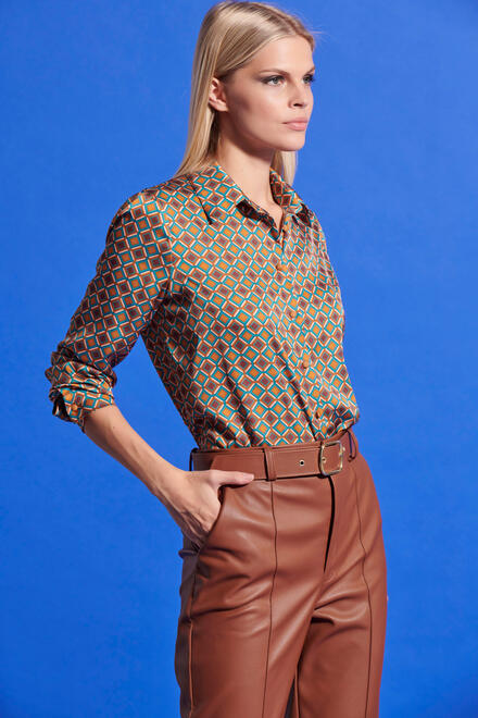 Satin-look shirt with patterned design - Beige S