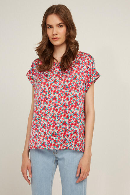 Floral satin blouse - Red S