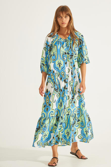 Printed dress with balloon sleeves - SKY BLUE S/M