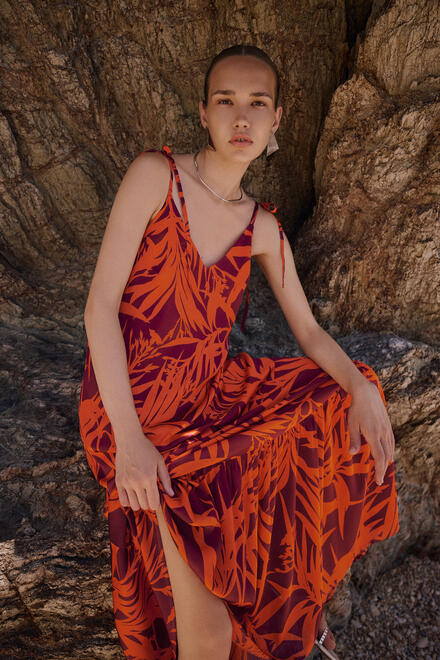 Ruffle printed dress - Orange S