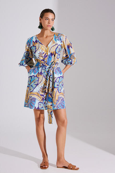 Cotton dress with belt - Blue S