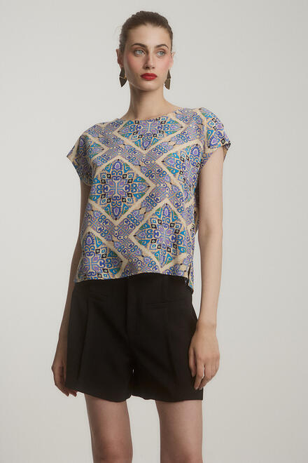 Satin blouse with geometric pattern - ΜΠΛΕ S
