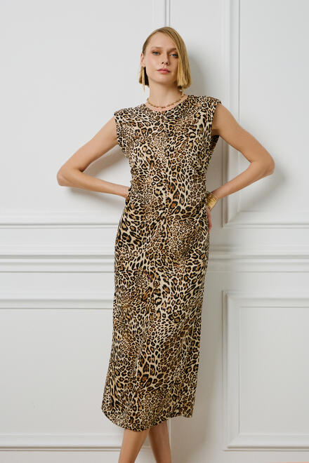 Sleeveless animal print midi dress - Beige S