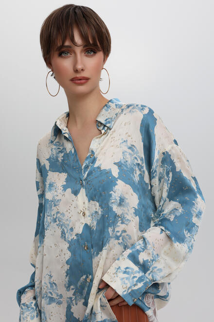 Shirt with Abstract Pattern & Gold Details - Blue S/M