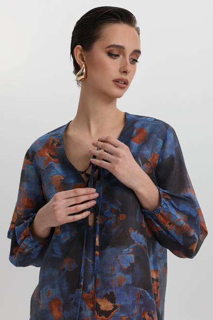 Women's Blouse With Print & Tie - Blue S