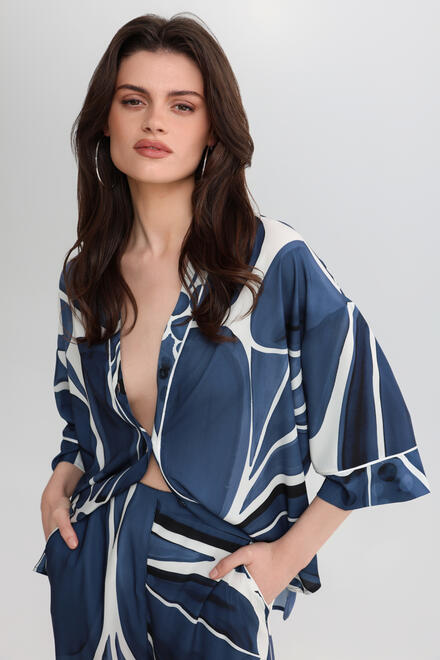  Oversized Patterned Shirt - Blue/White - Blue S/M