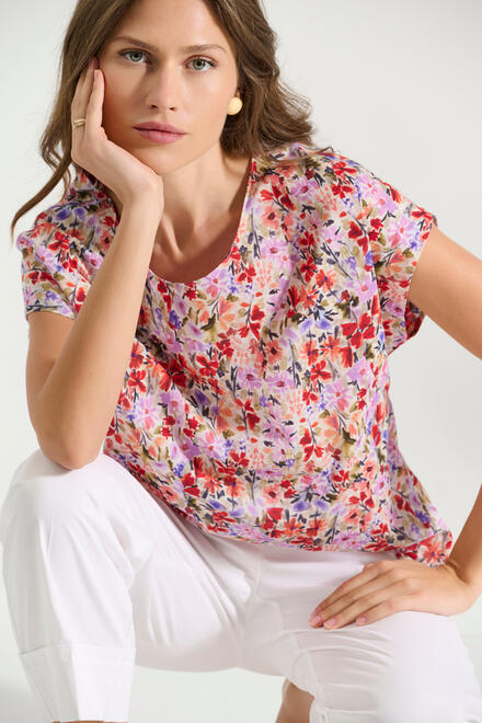 Cotton printed blouse with round neckline - Red S