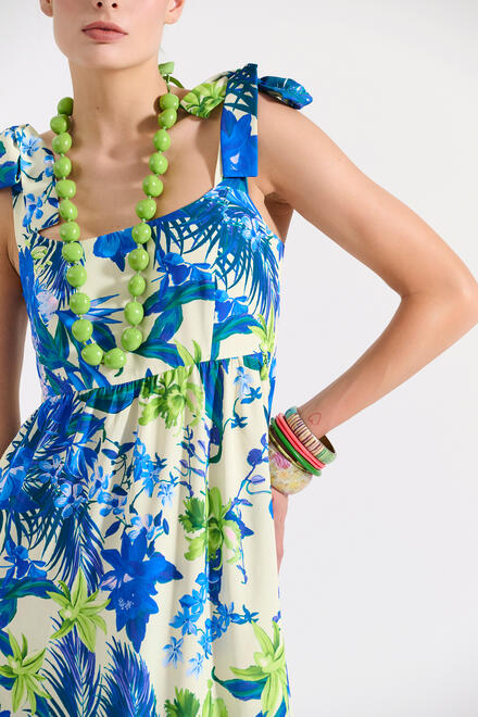 Maxi dress with tropical print and bow details on the shoulders - LIGHT BLUE S