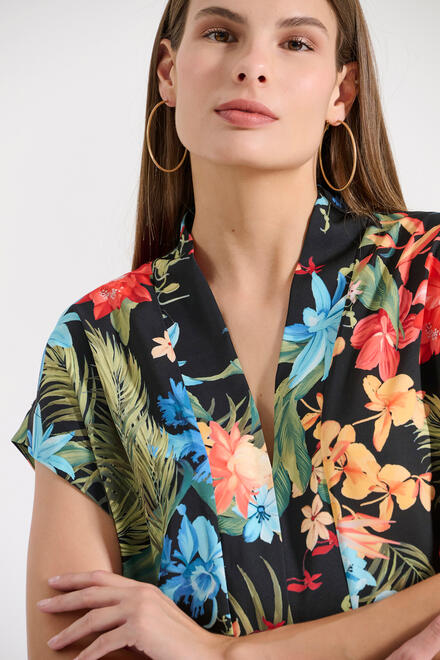 Short-sleeve blouse with tropical print - Black S