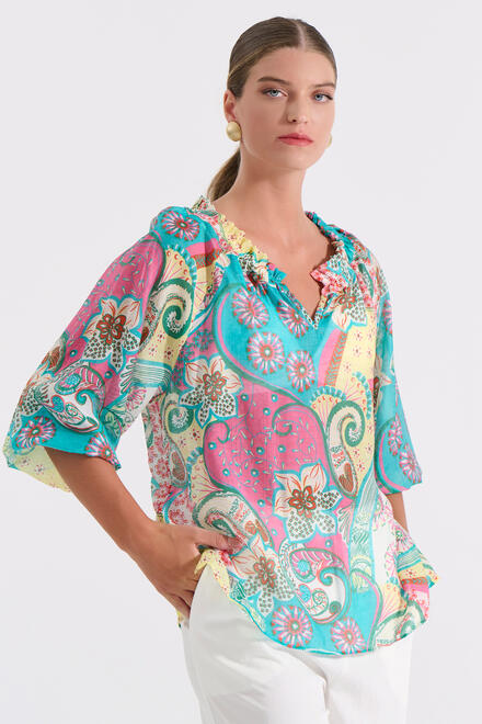 Blouse with Floral Pattern - GREEN S/M