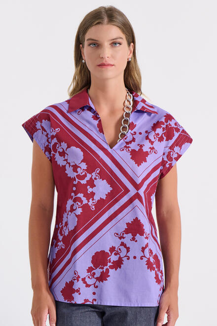 Geometric & Floral Print Blouse - Purple S