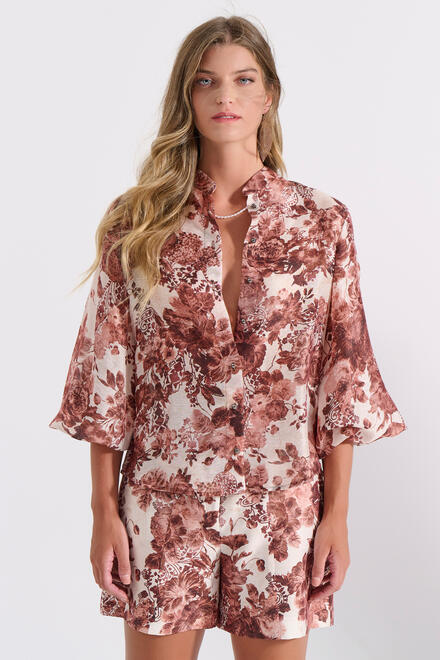  Floral Print Shirt - Brown S