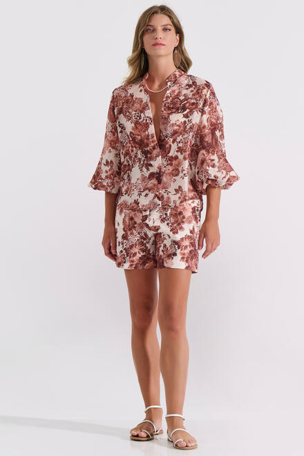  High-Waisted Shorts with Belt - Brown S