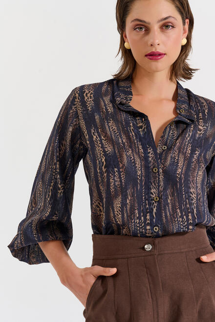 Animal Print Blouse - Blue M