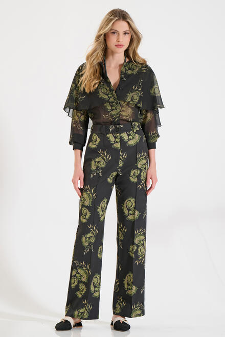 Printed Straight-Leg Trousers with Pockets - Black S