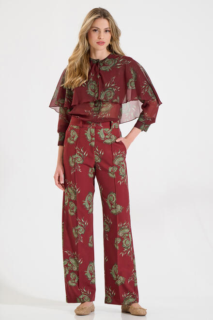 Printed Straight-Leg Trousers with Pockets - Burgundy M