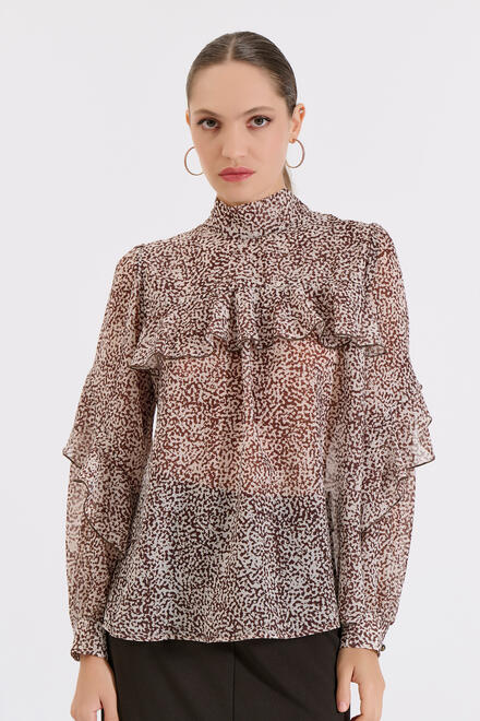 Printed blouse with bow tie - Brown M