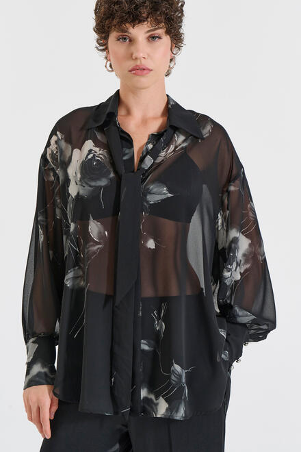 louse with Hidden Placket and Neck Tie - Black M/L