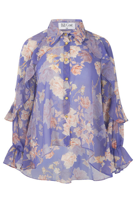 Printed shirt with ruffle details - Purple S/M