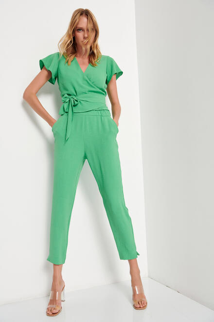 Trousers with elastic in the middle - GREEN S
