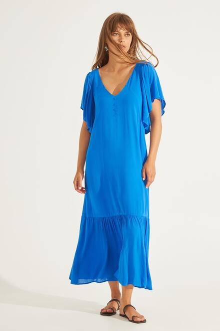 Dress with ruffled sleeves - Electric Blue M