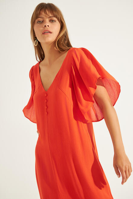 Dress with ruffled sleeves - Orange M