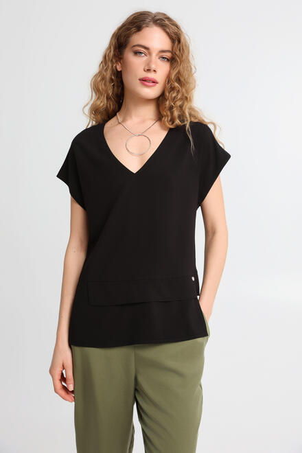 V-Neck Top with Asymmetric Hem - Black S