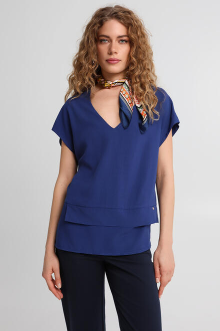 V-Neck Top with Asymmetric Hem - Blue S