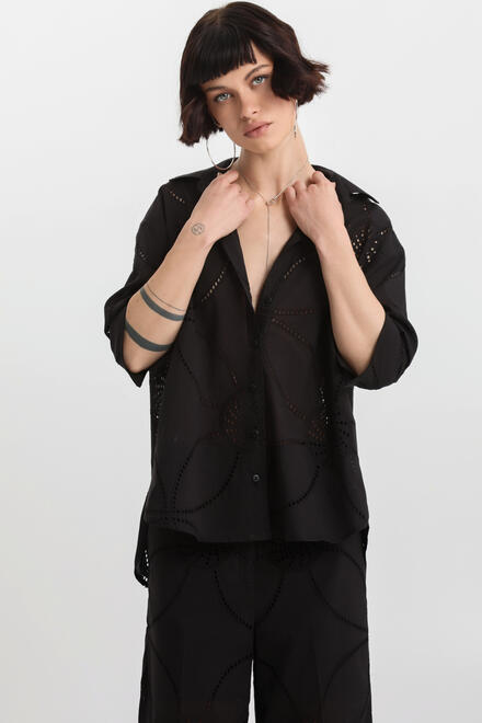 Broderie shirt with scalloped motif - Black S/M